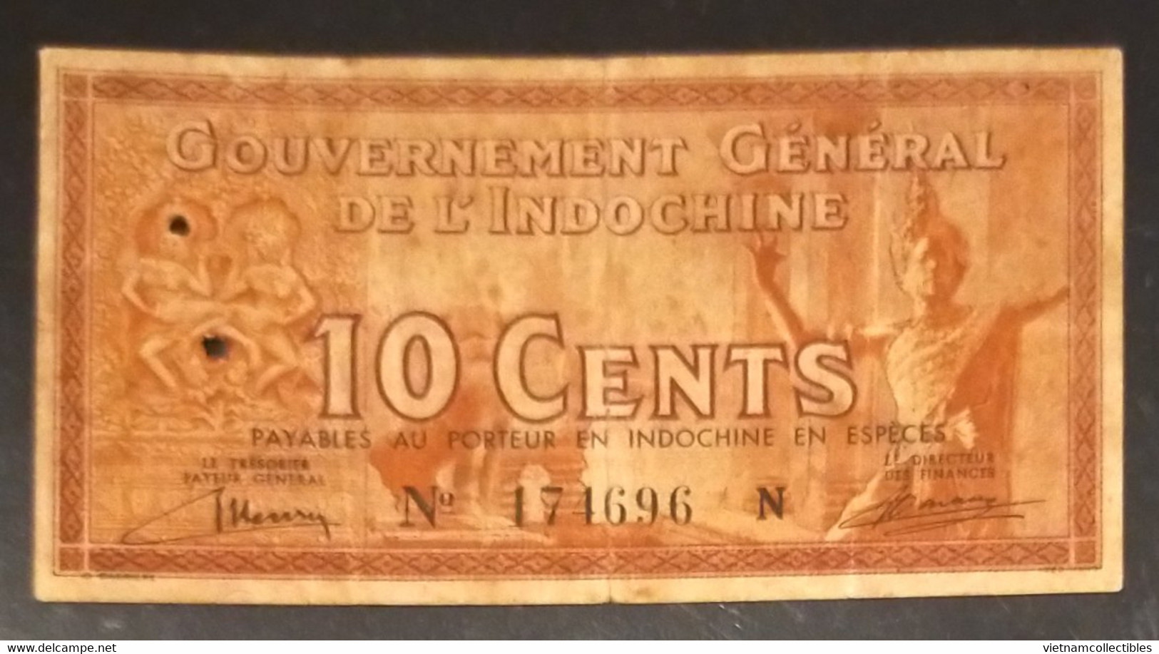 French Indochine Indochina Vietnam Viet Nam Laos Cambodia 10 Cents VF Banknote Note Billet 1939 - Pick # 85a / 02 Photos - Indocina