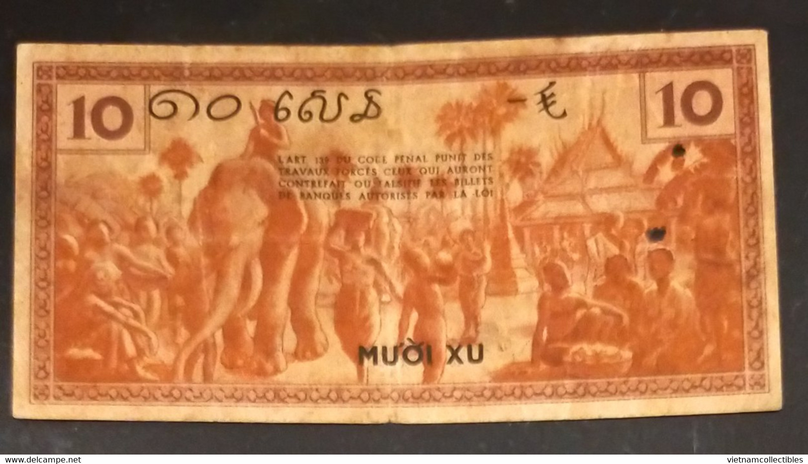 French Indochine Indochina Vietnam Viet Nam Laos Cambodia 10 Cents VF Banknote Note Billet 1939 - Pick # 85a / 02 Photos - Indocina