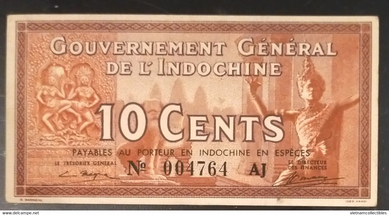 French Indochine Indochina Vietnam Viet Nam Laos Cambodia 10 Cents AU Banknote Note Billet 1939 - Pick # 85c / 02 Photos - Indochine