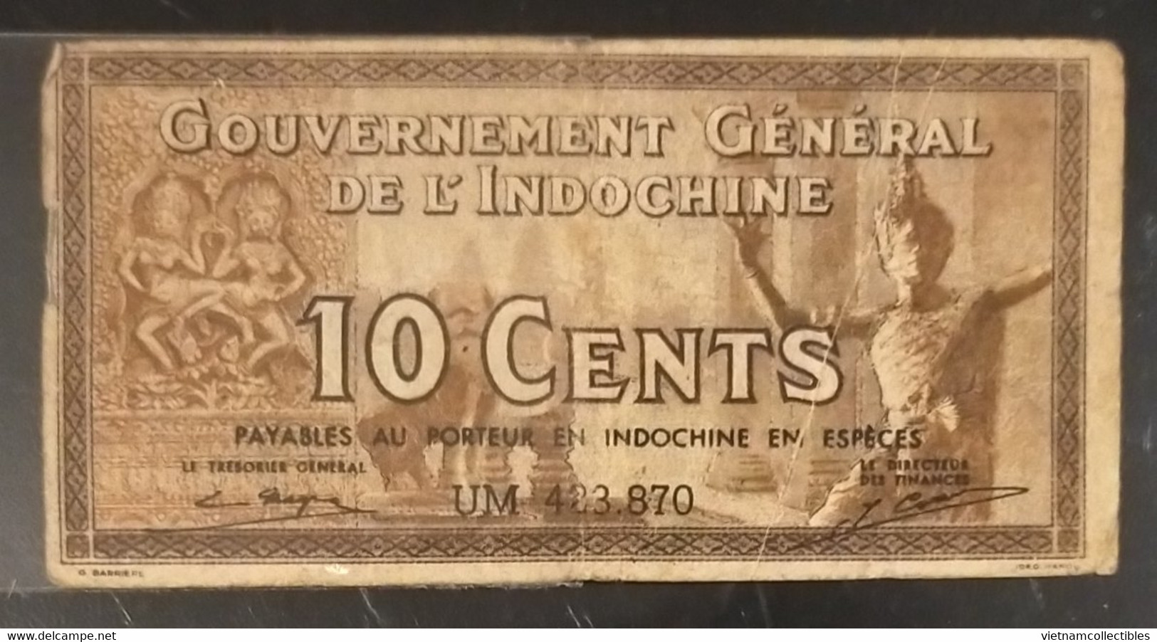 French Indochine Indochina Vietnam Viet Nam Laos Cambodia 10 Cents VF Banknote Note Billet 1939 - Pick # 85e / 02 Photos - Indochine