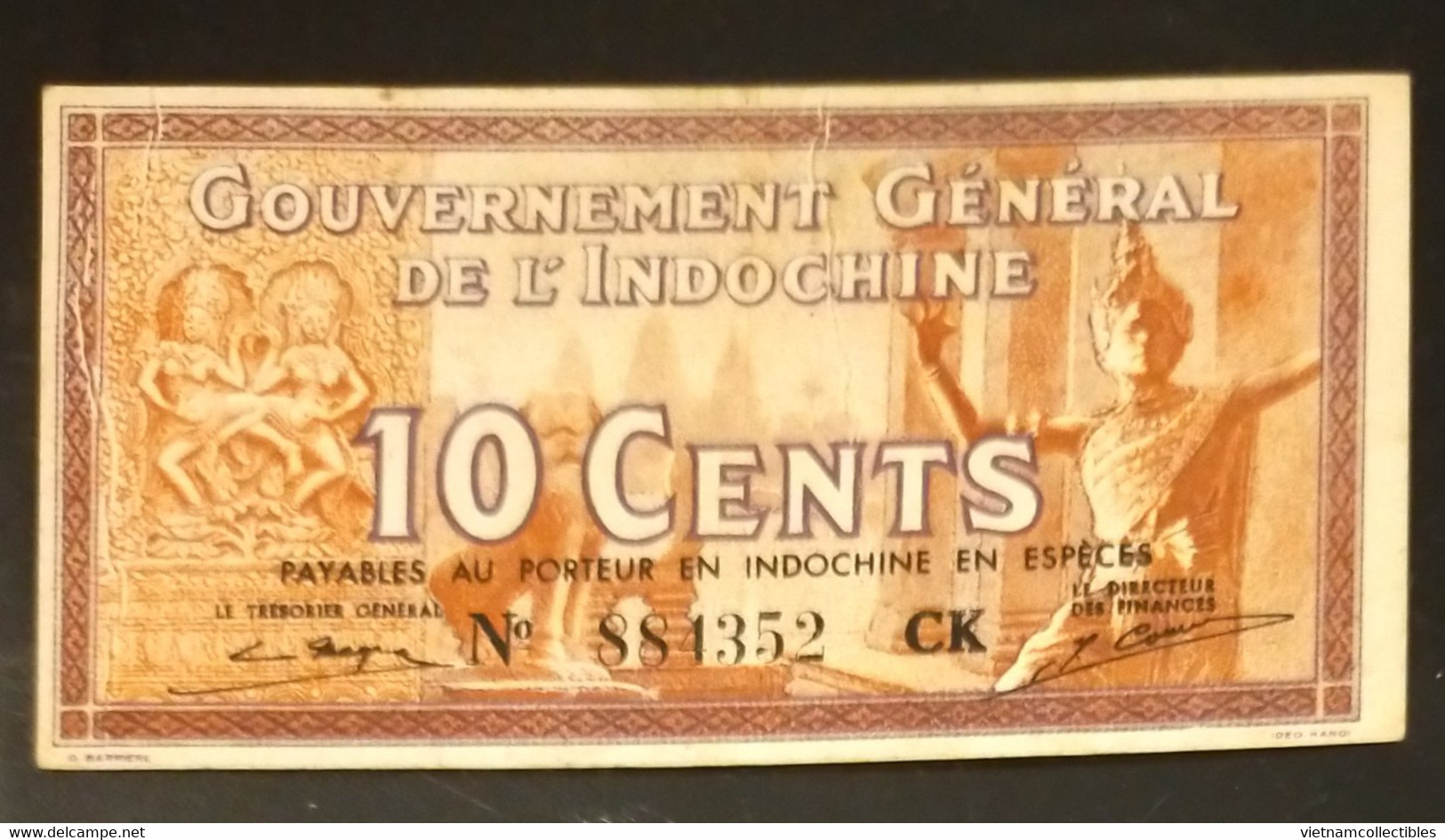 French Indochine Indochina Vietnam Viet Nam Laos Cambodia 10 Cents VF Banknote Note Billet 1939 - Pick # 85d / 02 Photos - Indocina