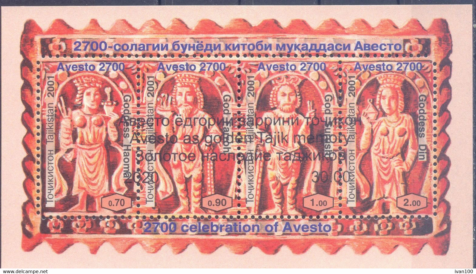 2020. Tajikistan, Avesta As Golden Tajik Memory, OP Blue, S/s,  Mint/** - Tagikistan