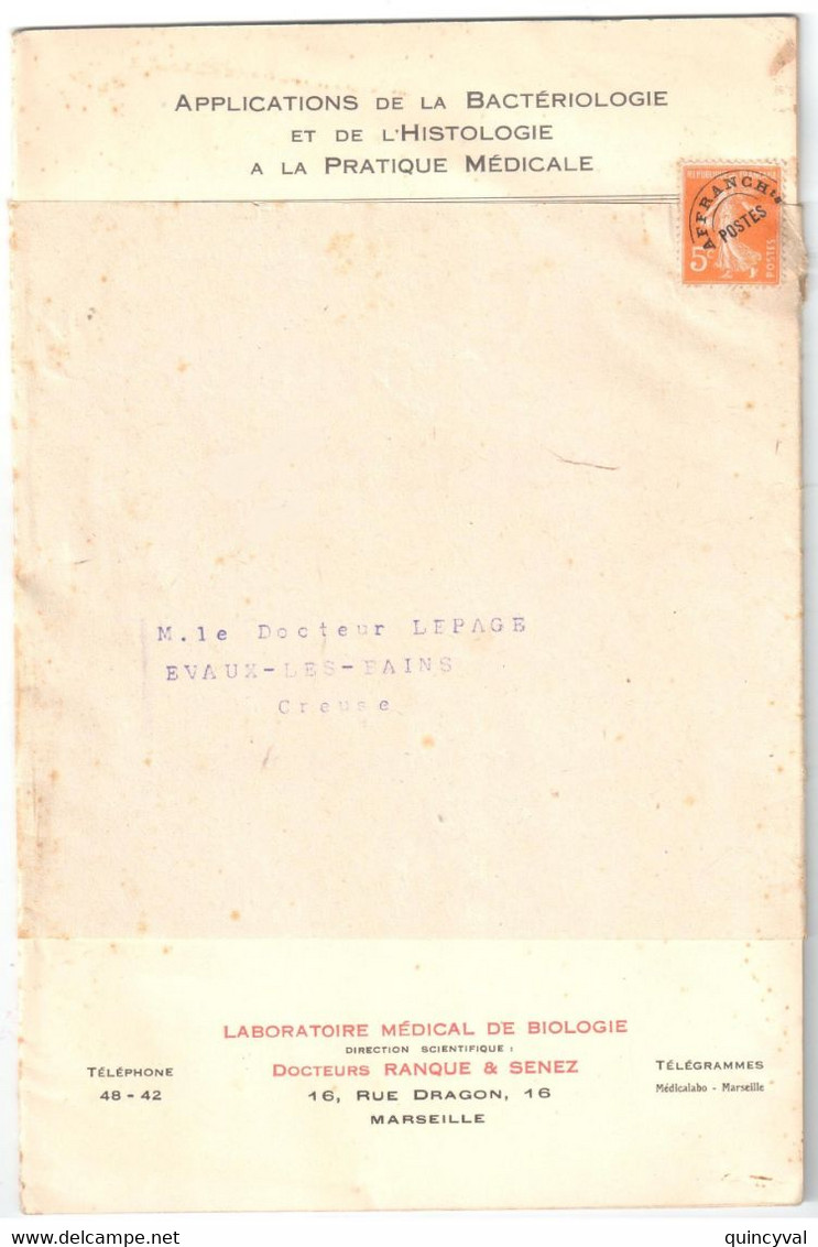 MARSEILLE Bulletin Médical SOUS BANDE Bactériologie 5c Semeuse Orange Préoblitéré Yv Preo 50 Bande Entière - 1893-1947
