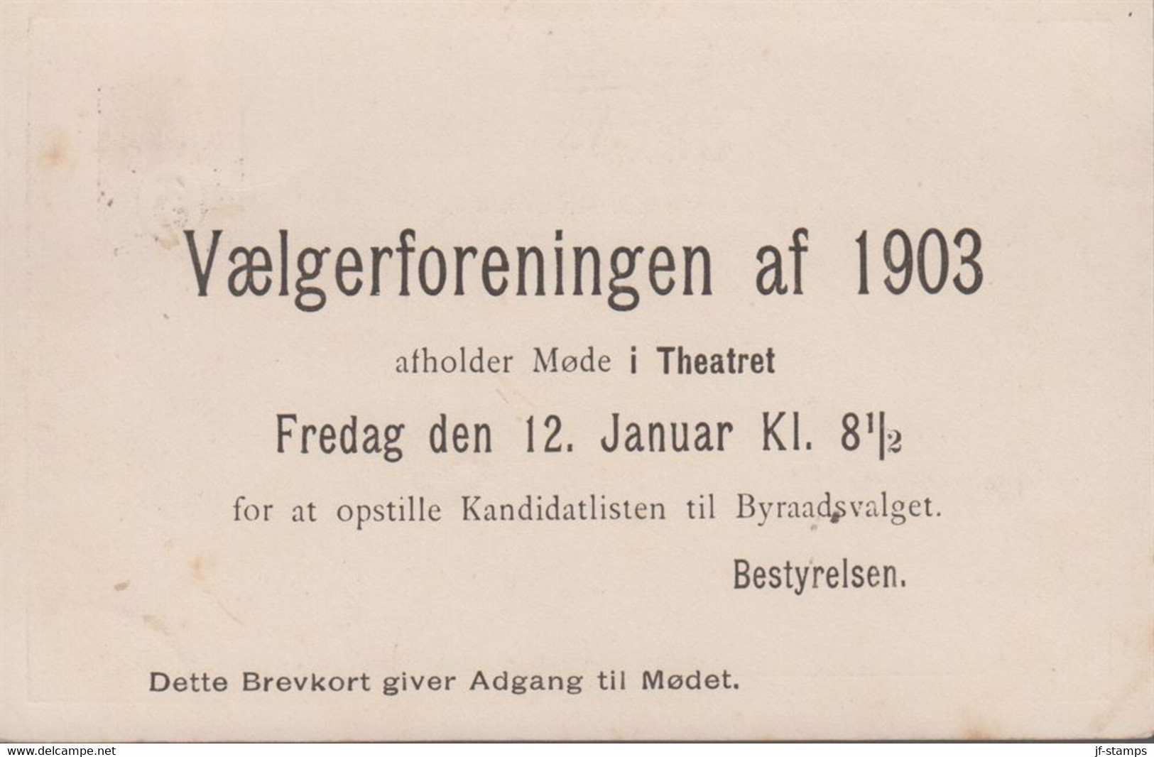 1903. DANMARK. BREVKORT 3 ØRE Cancelled AALBORG 10.1.03 Sender Vælgerforeningen Af 19... () - JF420189 - Lettres & Documents