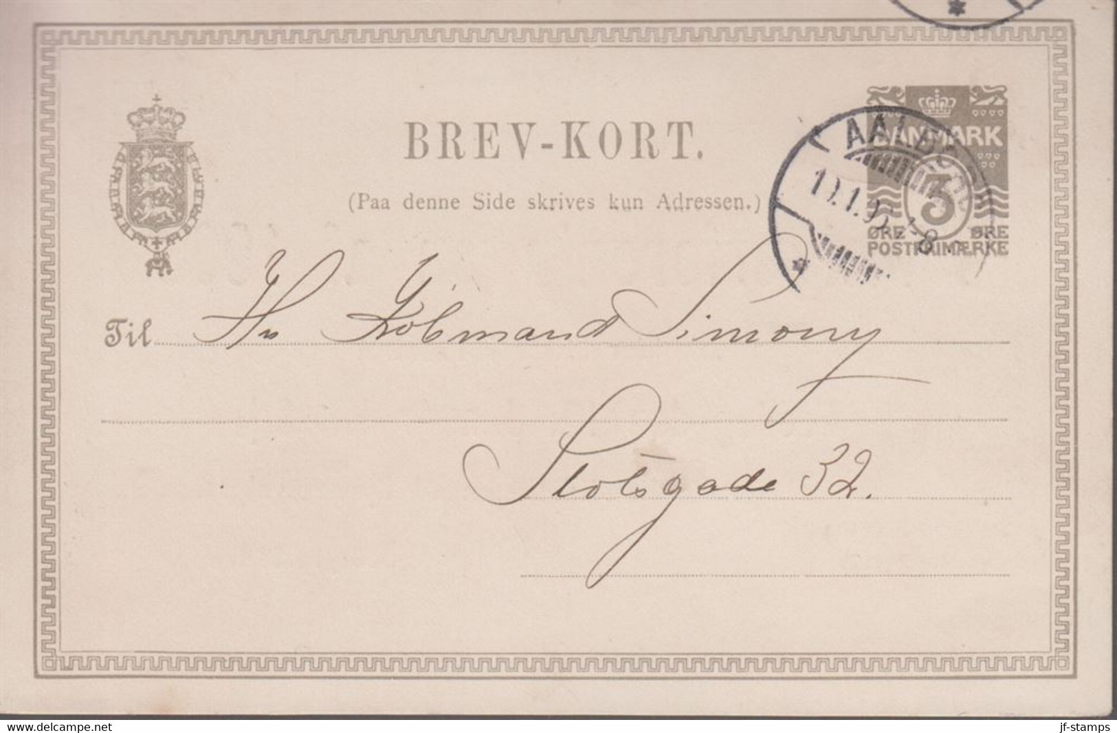 1903. DANMARK. BREVKORT 3 ØRE Cancelled AALBORG 10.1.03 Sender Vælgerforeningen Af 19... () - JF420189 - Briefe U. Dokumente