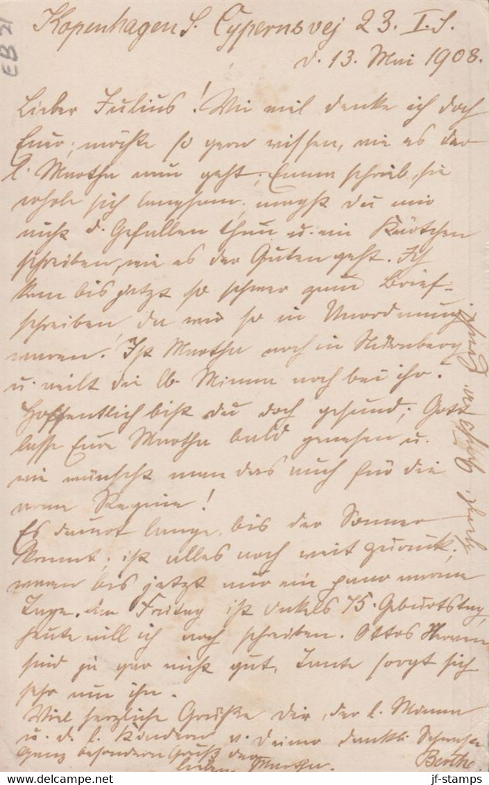 1908. DANMARK. BREVKORT 5 ØRE Frederik VIII + 5 ØRE  To Lonnerstadt, Bayern From KJØB... () - JF420205 - Lettres & Documents