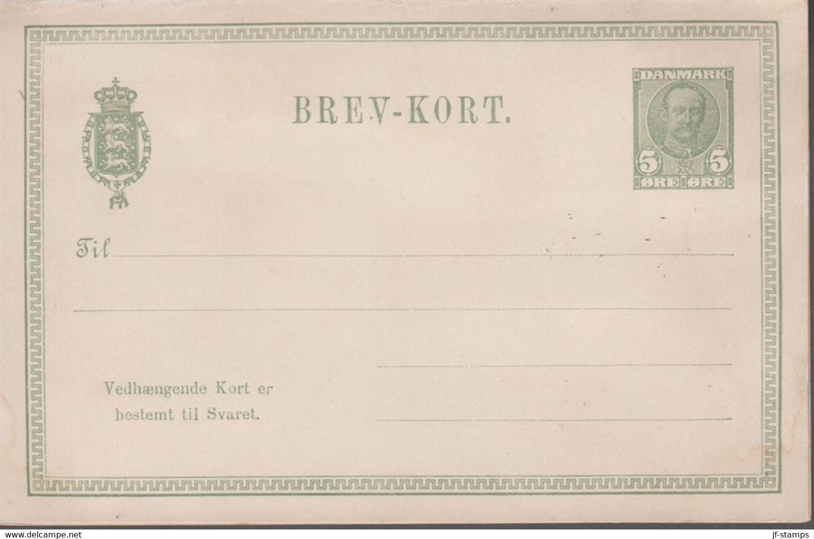 1912. DANMARK. BREVKORT Med Svar 5 ØRE Frederik VIII.  () - JF420208 - Briefe U. Dokumente