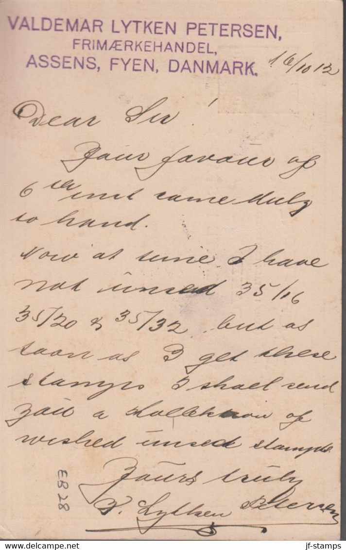 1912. DANMARK. BREVKORT 10 ØRE Frederik VIII To Valleta, Malta From ASSENS 16.10.12. ... () - JF420220 - Lettres & Documents