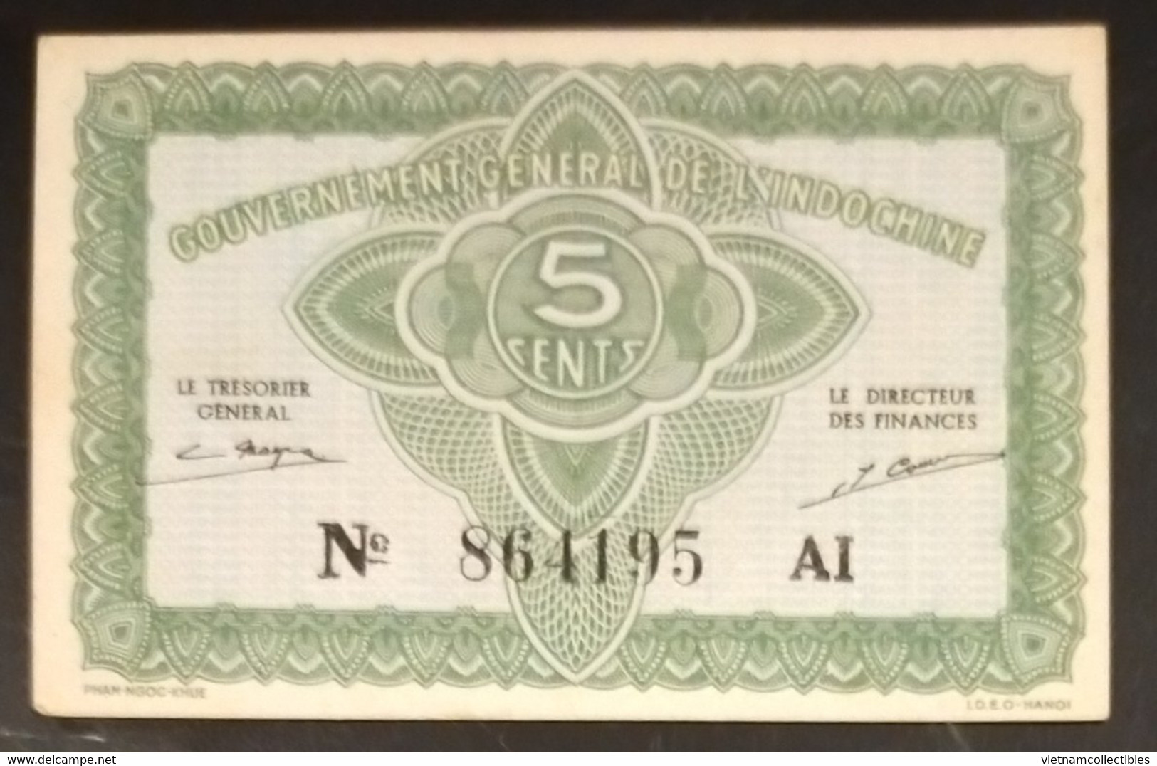 French Indochine Indochina Vietnam Viet Nam Laos Cambodia 5 Cents AU Banknote Note Billet 1942 - Pick # 88a / 2 Photos - Indocina