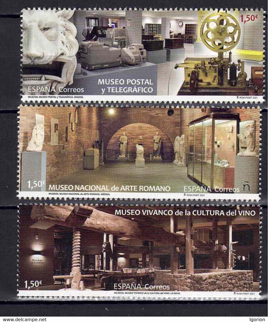 ESPAÑA 2021 ** MNH ED. 5466/5468 MUSEOS: POSTAL Y TELEGRAFICO-MADRID, ARTE ROMANO-MERIDA Y CULTURA DEL VINO-LA RIOJA - Nuovi