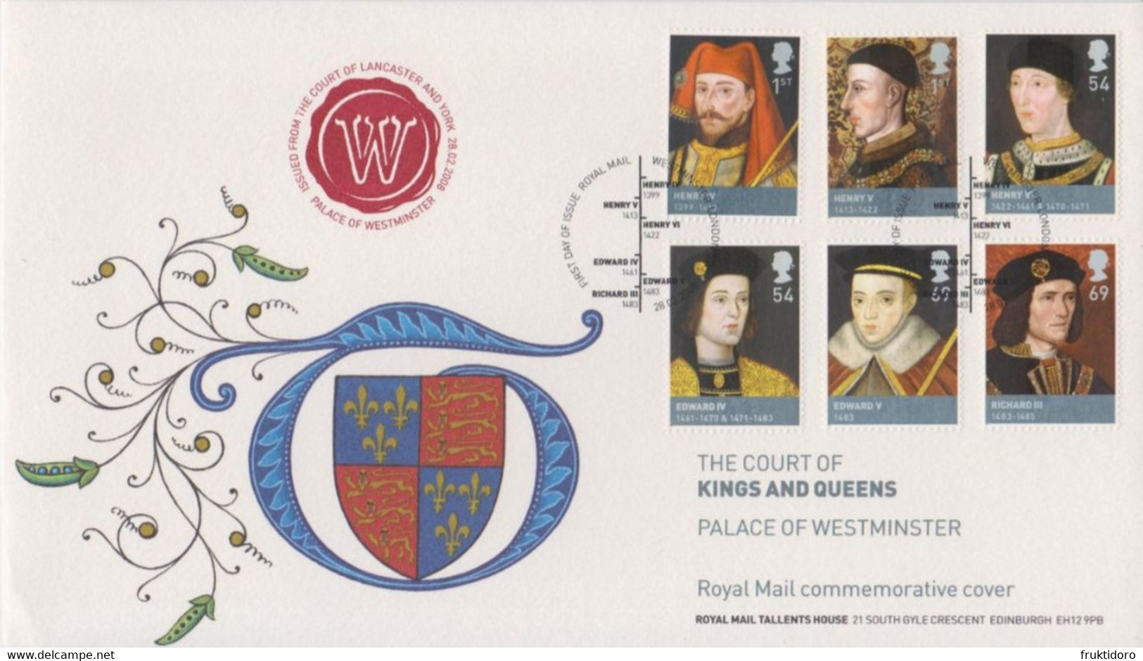 United Kingdom FDC Mi 2612-2617 Kings And Queens - The Houses Of Lancaster And York - Henry IV - Henry V - 2008 - 2001-2010 Em. Décimales