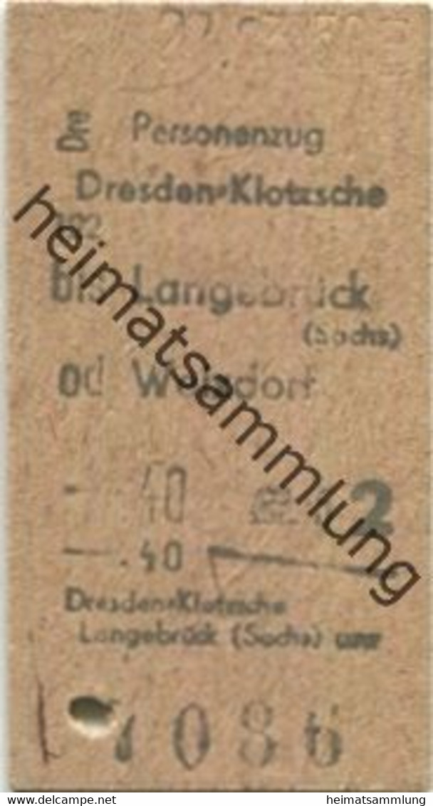 Deutschland - Dresden-Klotzsche Bis Langebrück (Sachsen) Oder Weuxdorf - Fahrkarte 1958 2. Klasse - Europe