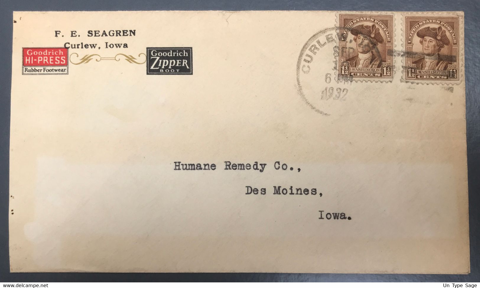 Etats-Unis N°301 (x2) Sur Enveloppe De Curlew, Iowa Pour Des Moines 10.9.1932 - (A1346) - Covers & Documents