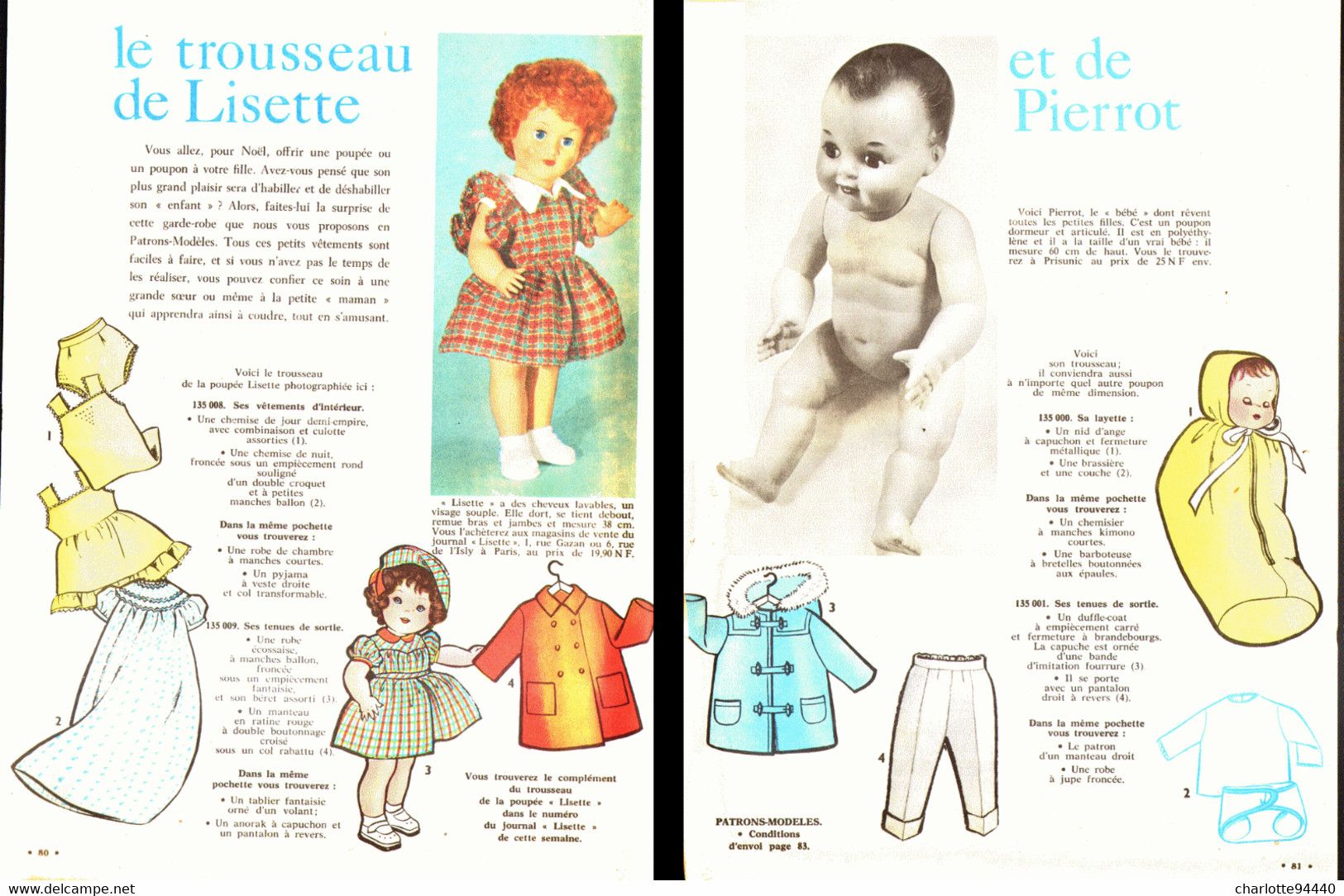 LE TROUSSEAU Des POUPEE " LISETTE Et PIERROT " 1960 ( 1 ) - Sonstige & Ohne Zuordnung