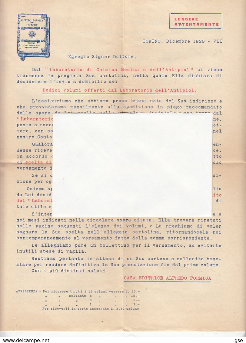 ITALIA 1929 - Casa Editrice "ALFREDO FORMICA - Torino"" - Lettera Per Aquila-.- - Società, Politica, Economia