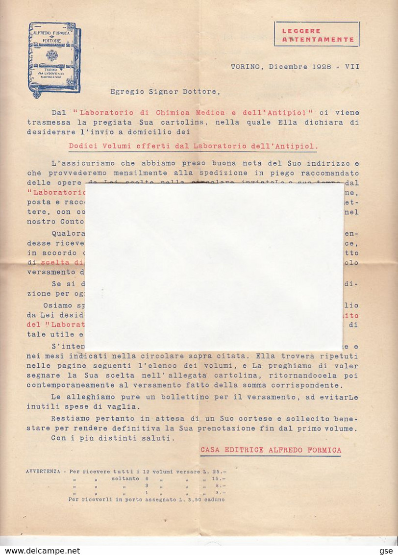 ITALIA 1929 - Casa Editrice "ALFREDO FORMICA - Torino"" - Lettera Per Aquila-.- - Société, Politique, économie