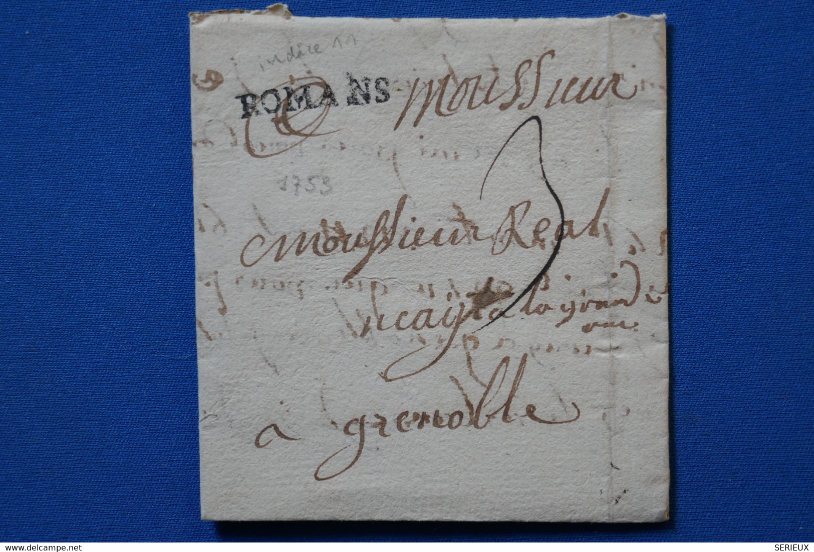 T23  BELGIQUE BELLE LETTRE 1780 ROMANS POUR GRENOBLE FRANCE  + AFFRANCHISSEMENT INTERESSANT - 1789-1790 (Revol. Brabanzona)