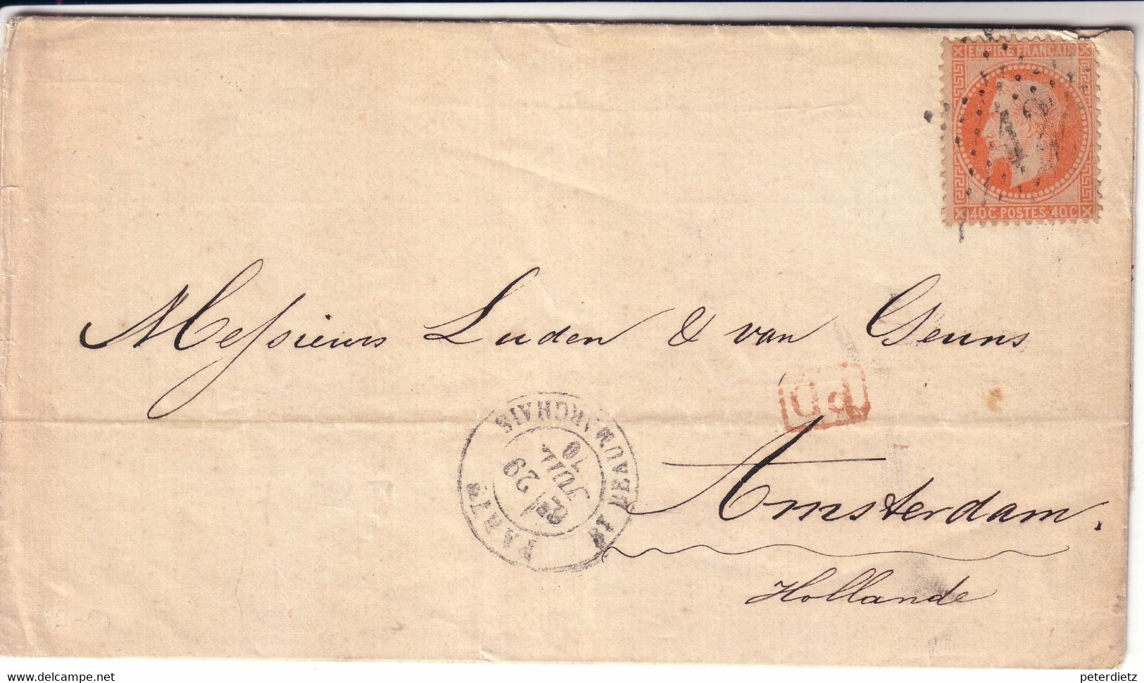 FRANKREICH/ NIEDERLANDE 1870 40C Mi 30 AUSLANDSBRIEF LETTRE PARIS-AMSTERDAM/ PAYS BAS - 1863-1870 Napoléon III. Laure