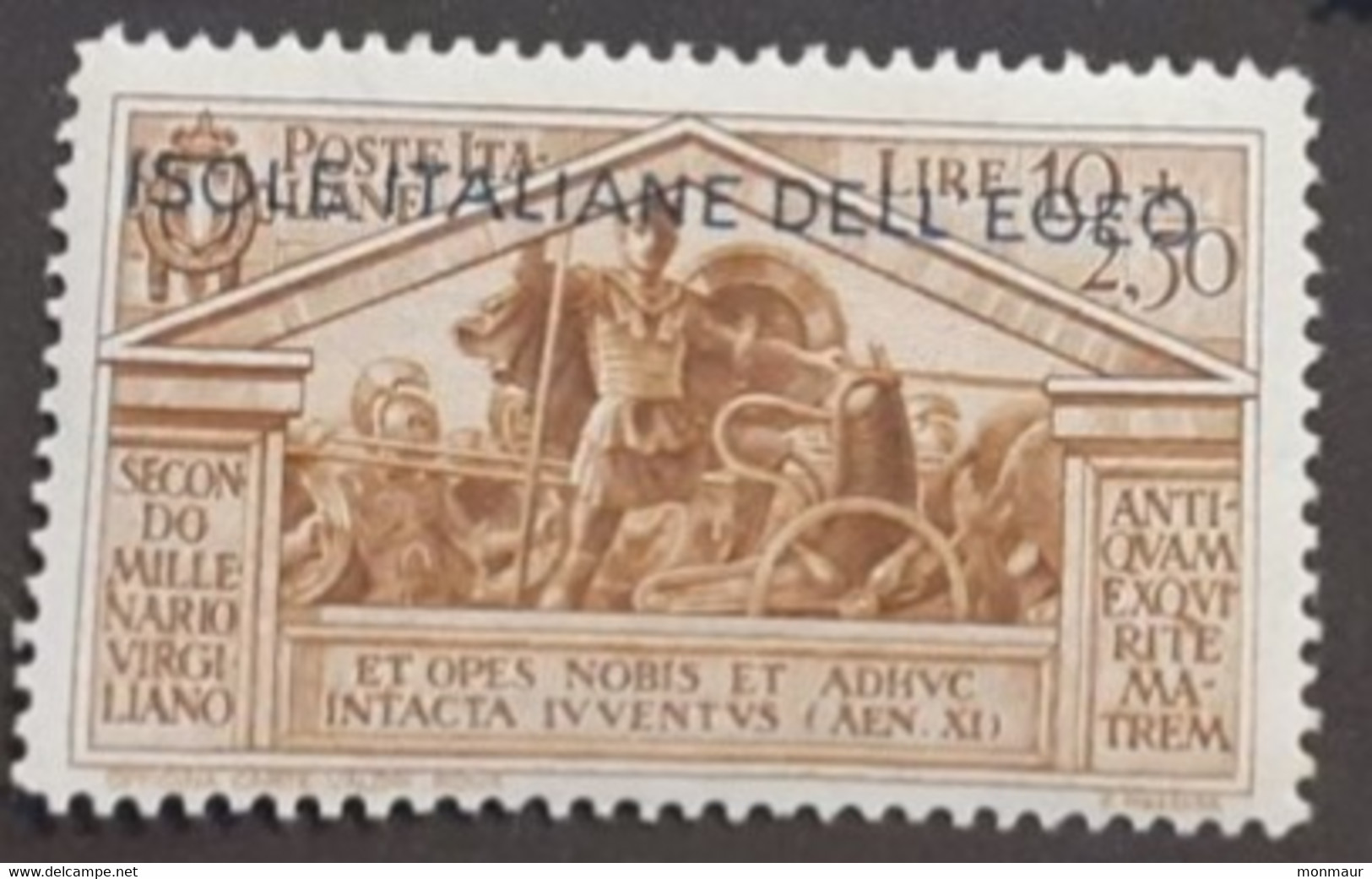 COLONIE ITALIANE EGEO 1930 VIRGILIO LIRE 10+2,50 NUOVO GOMMA INTEGRA - Aegean