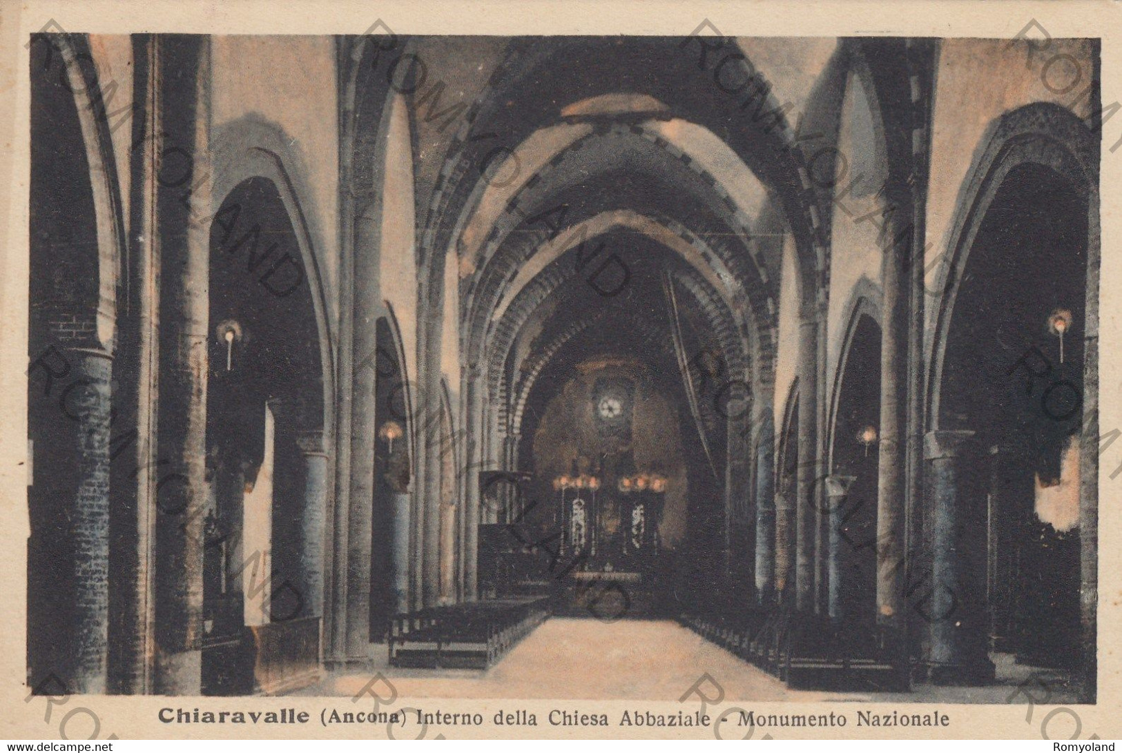 CARTOLINA  CHIARAVALLE,ANCONA,MARCHE,INTERNO DELLA CHIESA ABBAZIALE-MONUMENTO NAZIONALE,BELLA ITALIA,VIAGGIATA 1930 - Ancona