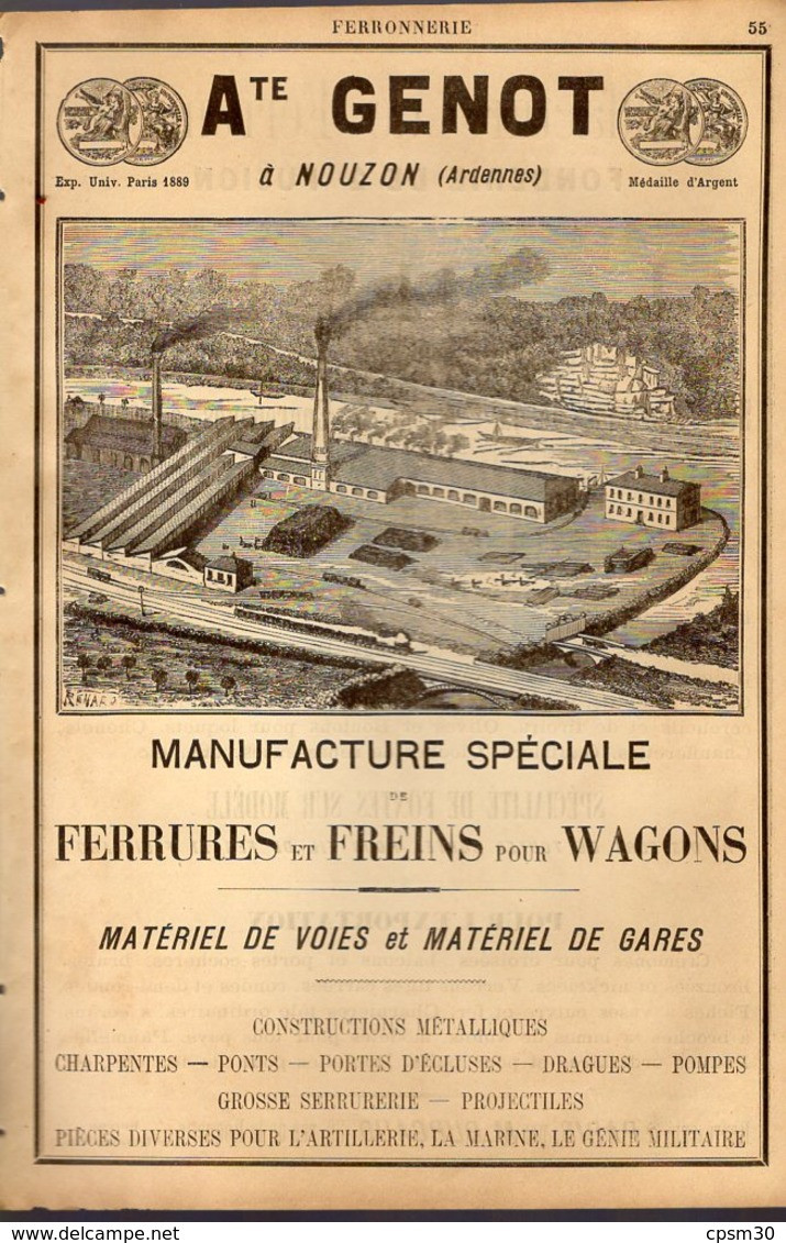 PUB 1891 - Ferrures & Freins Wagons A Genot à Nouzon; Crémone Fontes Sur Modèle L. Tillet Vrigne Aux Bois 08 Ardennes - Advertising