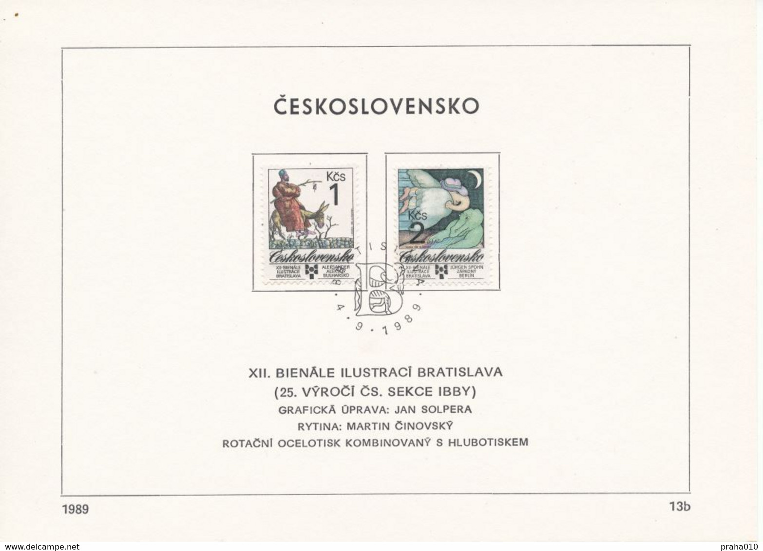 Czechoslovakia / First Day Sheet (1989/13b) Bratislava: XII. Biennial Of Illustrations (Alexander Alexov, Jürgen Spohn) - Asini