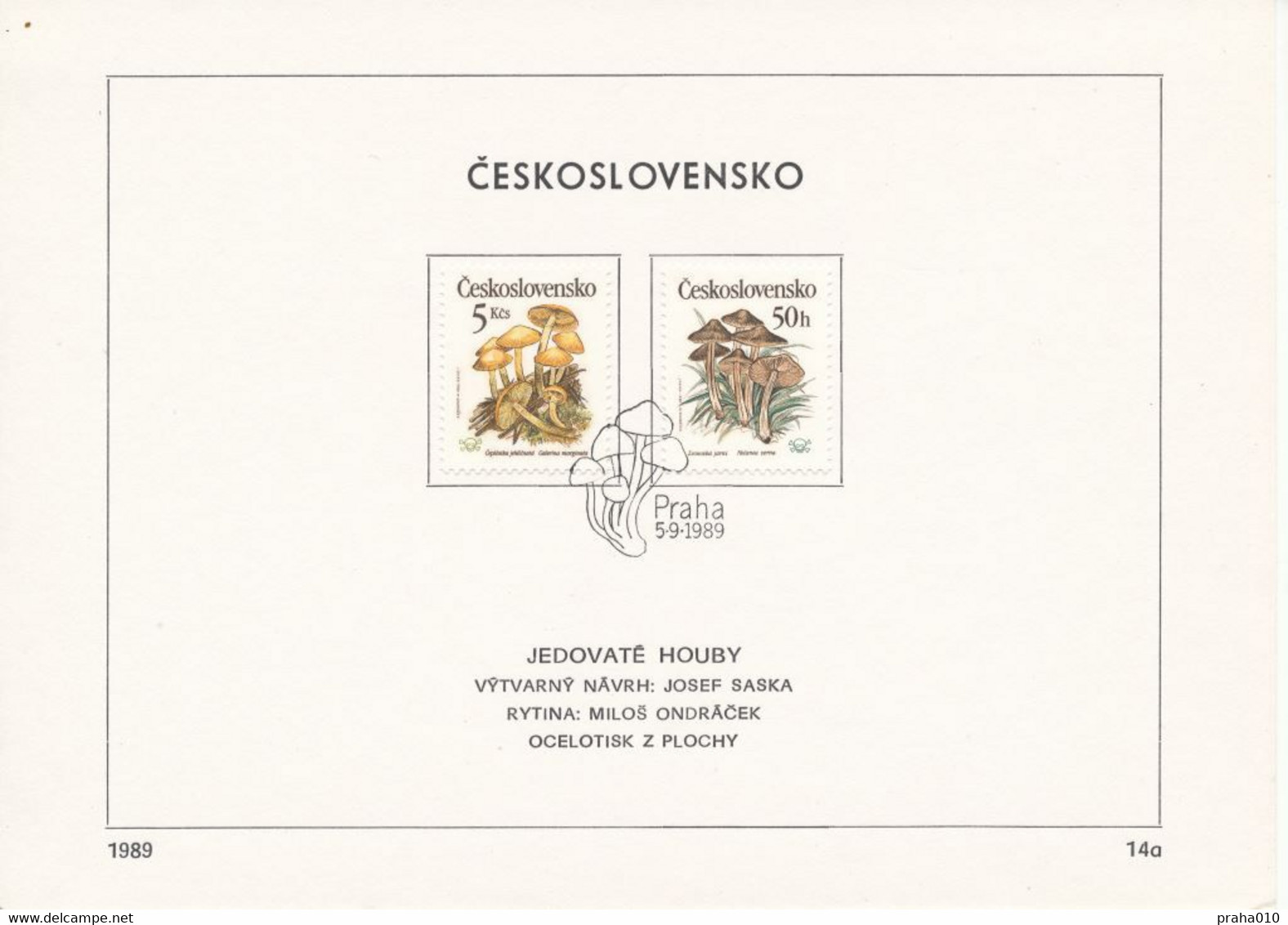 Czechoslovakia / First Day Sheet (1989/14b) Praha: Poisonous Mushrooms (Amanita Phalloides, Cortinarius., Amanita Virosa - Giftige Pflanzen