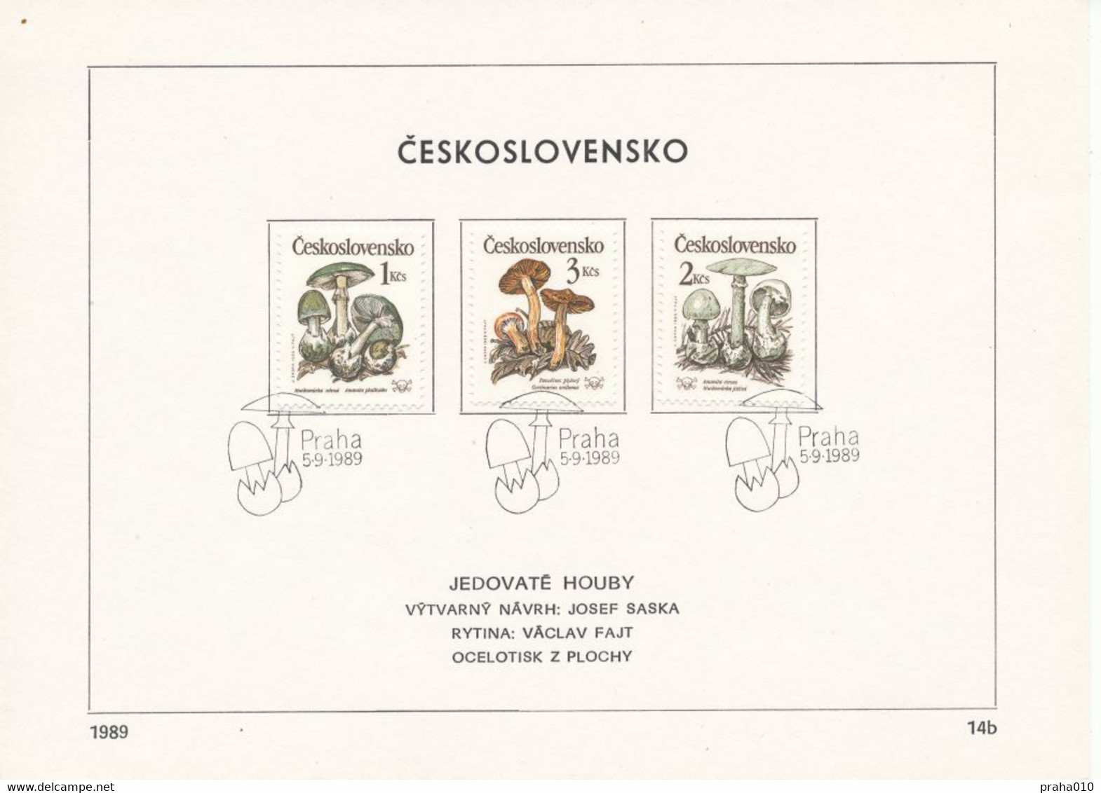 Czechoslovakia / First Day Sheet (1989/14b) Praha: Poisonous Mushrooms (Amanita Phalloides, Cortinarius., Amanita Virosa - Giftige Pflanzen