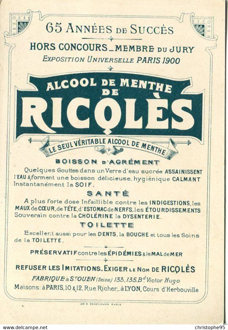 Chromos .n° 23531 . Ricqlès . Guillaume . Dix Gouttes D Alcool ...preserve Des Epidemies . - Other & Unclassified