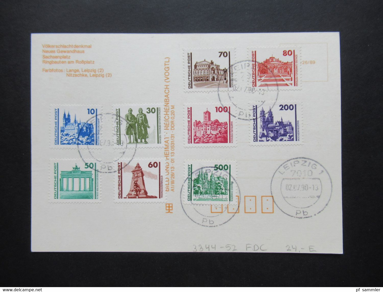 DDR Mehrbild AK Messestadt Leipzig Mit Freimarken Bauwerke Und Denkmäler Mit Tagesstempel Vom Ersttag 2.7.1990 - Covers & Documents