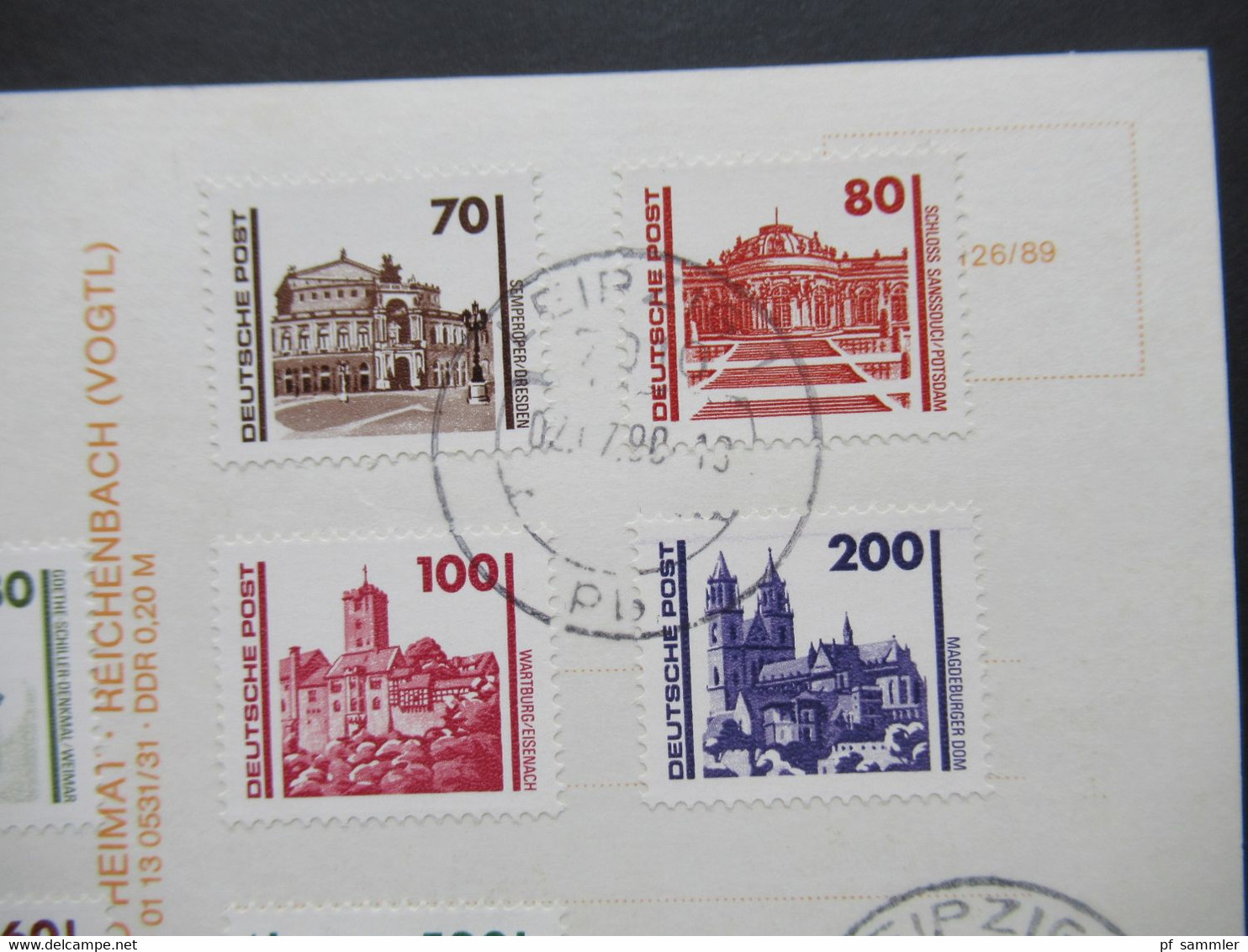 DDR Mehrbild AK Messestadt Leipzig Mit Freimarken Bauwerke Und Denkmäler Mit Tagesstempel Vom Ersttag 2.7.1990 - Briefe U. Dokumente