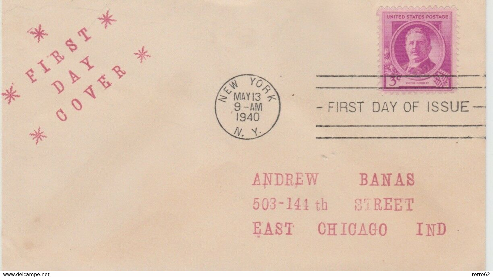 1940 United States 3 C Purple Famous Americans Conductor/cellist First Day Cover - 1851-1940