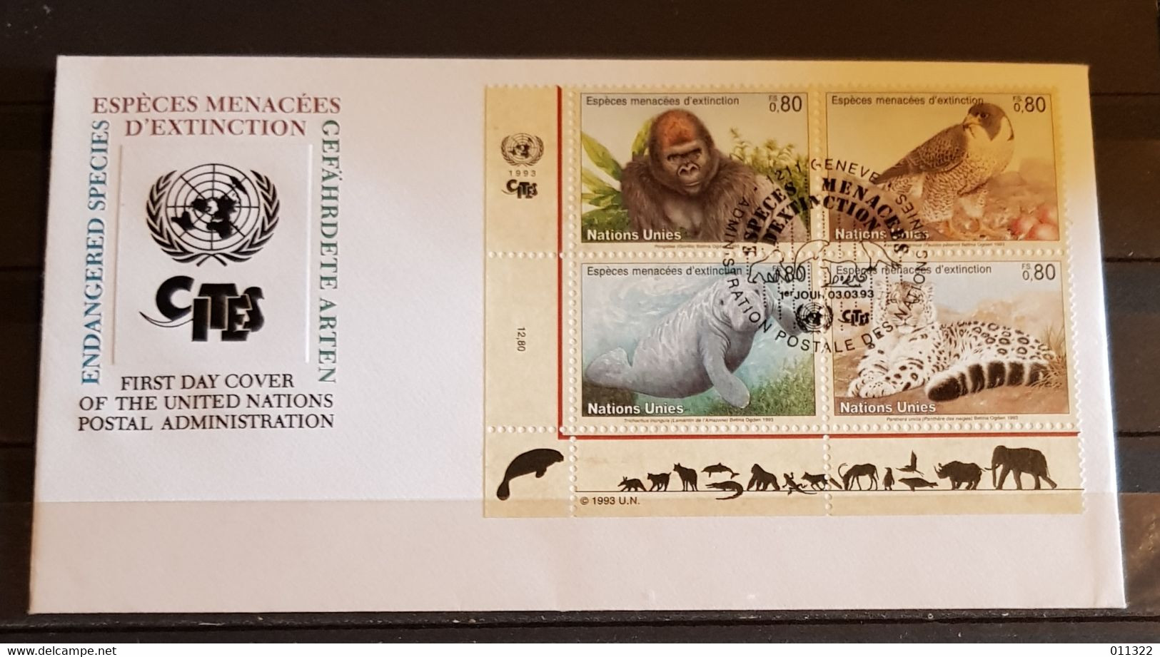 NATIONS UNIES FDC  1993 ENDANGERED SPECIES - Brieven En Documenten