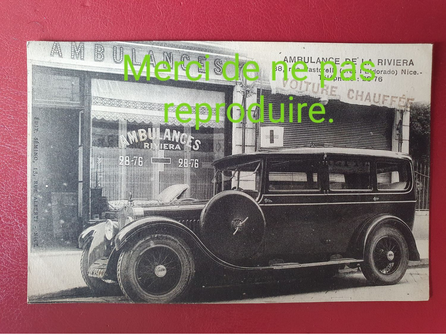 06 - 019 Ambulances De La Riviera  . 38 Rue Pastorelli à NICE . Carte Rare Voiture Très Gros Plan ! - Otros & Sin Clasificación