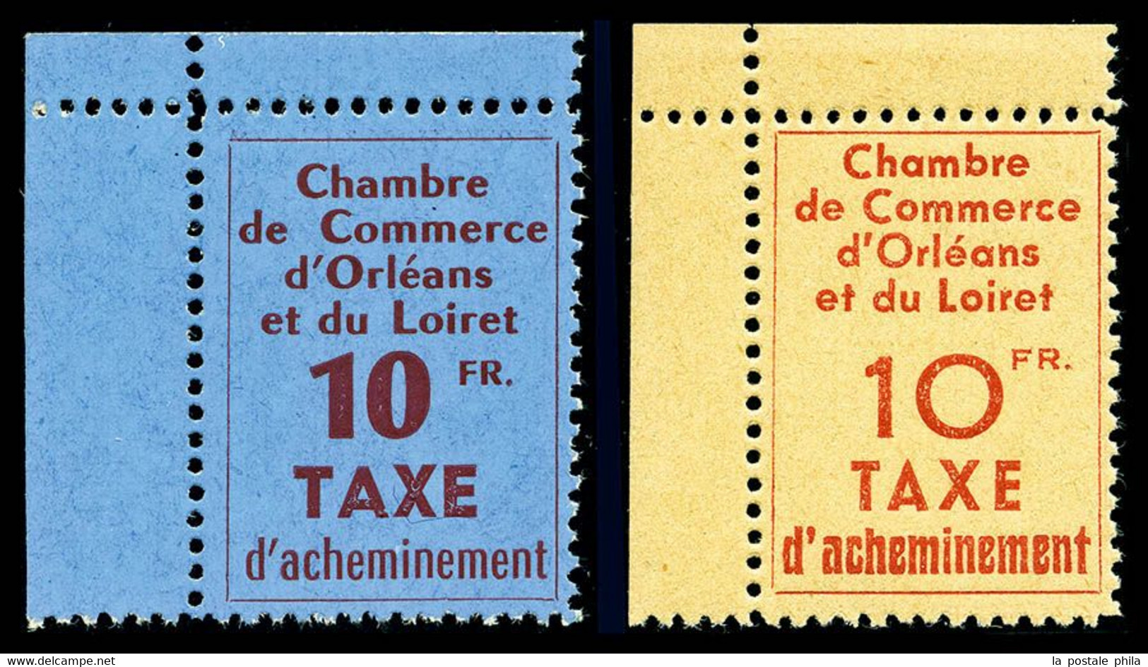 N°2/3 ** Orléans, 10f Rouge-brun Sur Bleu Et 10F Rouge-brique Sur Jaune,  Les 2 Valeurs Coins De Feuilles - Other & Unclassified