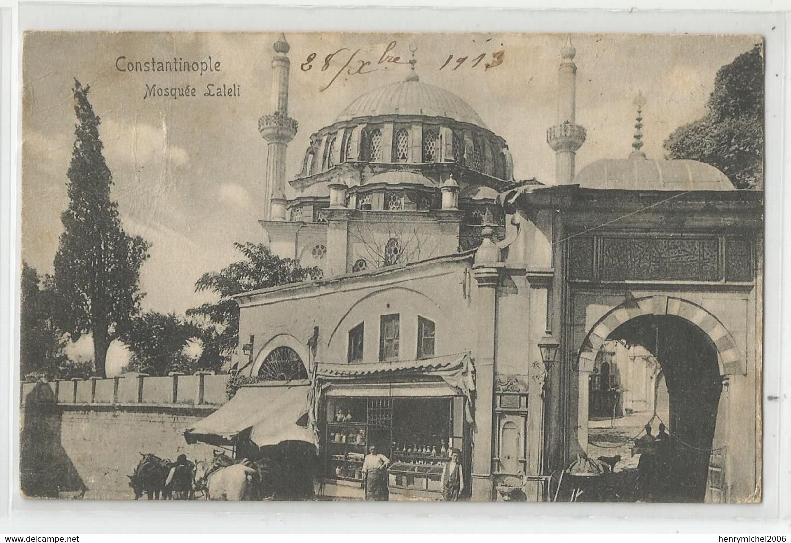 Turquie Constantinople Mosquée Laleli Shop Boutique Commerce Cachet 31/12/1913 Au 5/01/1914 Carte Réexpédiée Marcophilie - Turquie