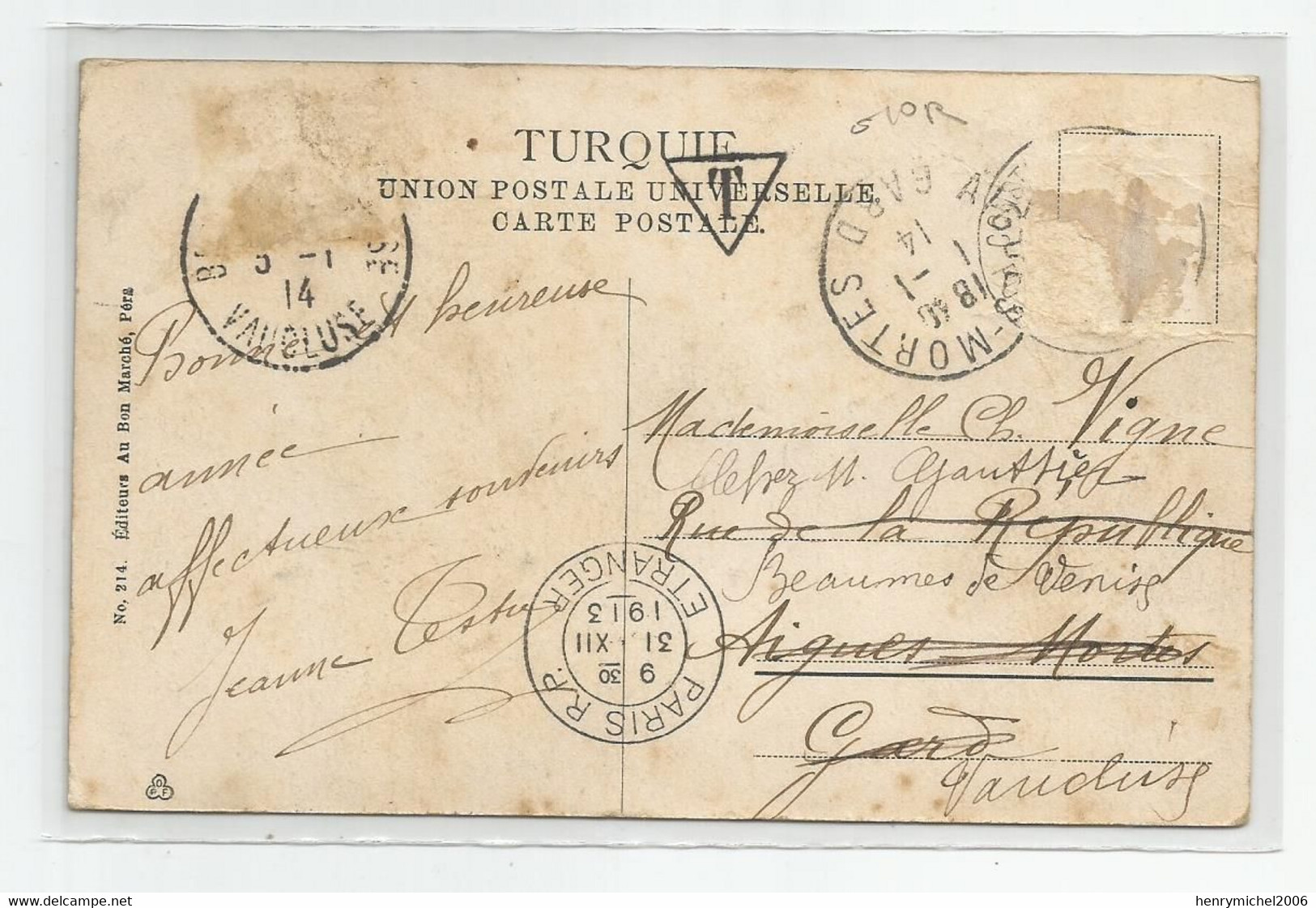 Turquie Constantinople Mosquée Laleli Shop Boutique Commerce Cachet 31/12/1913 Au 5/01/1914 Carte Réexpédiée Marcophilie - Turquie