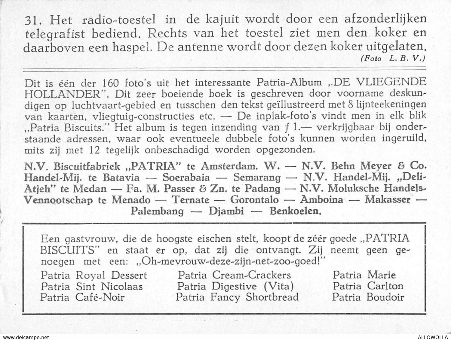 12487"PATRIA-ALBUM-FOTO N° 31-HET RADIO-TOESTEL IN DE KAJUIT WORDT DOOR EEN AFZONDERLIJKEN TELEGRAFIST BEDIEND"VERA FOTO - Aviation