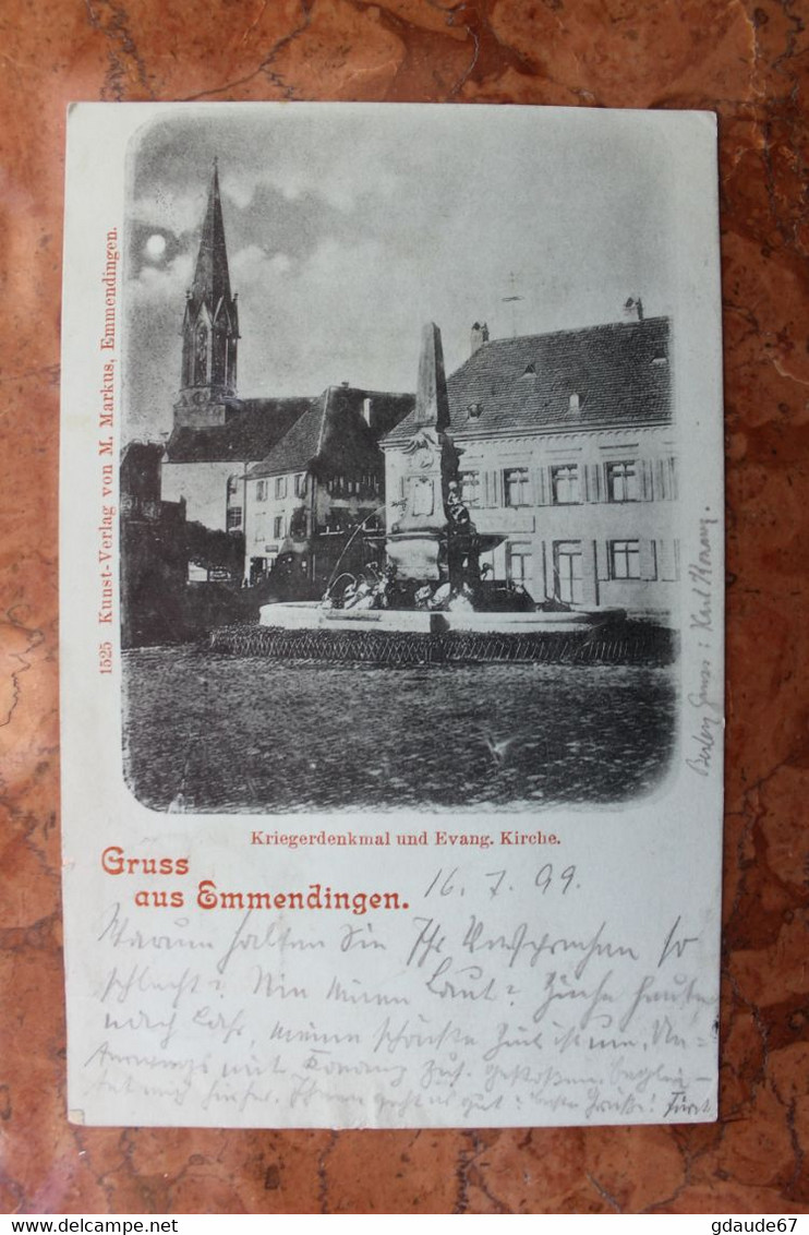 GRUSS AUS EMMENDINGEN - KRIEGERDENKMAL UND EVANG. KIRCHE - Emmendingen