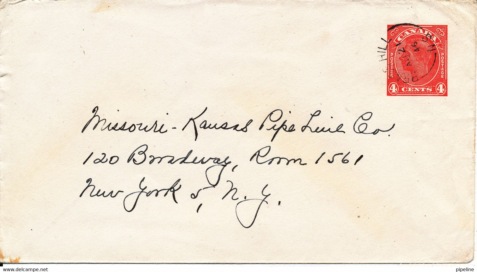 Canada Postal Stationery Cover Sent To USA Brass Hill 21-8-1946 - 1903-1954 Könige