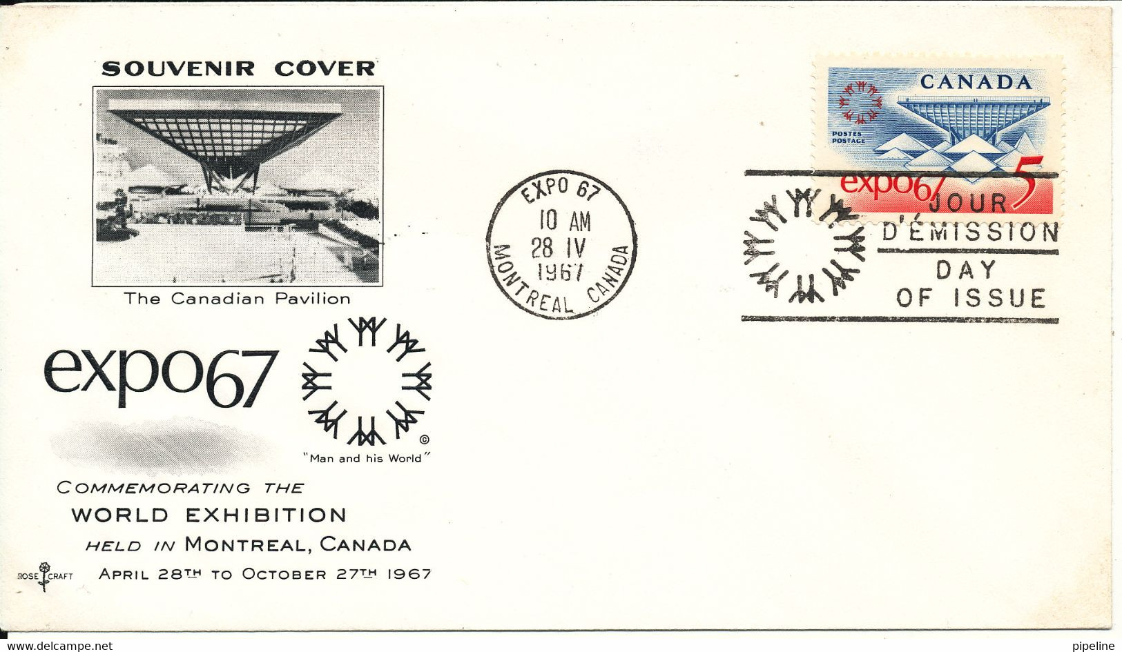 Canada FDC 28-4-1967 Expo 67 Montreal With Cachet - 1967 – Montreal (Kanada)