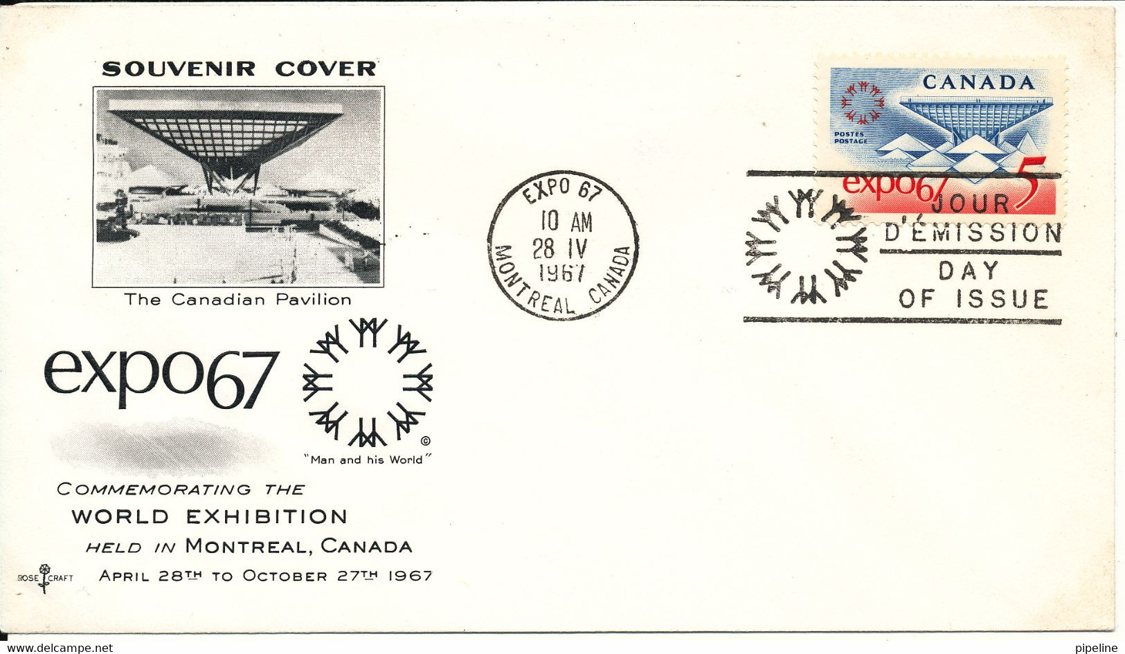 Canada FDC 28-4-1967 Expo 67 Montreal With Cachet - 1967 – Montreal (Canada)