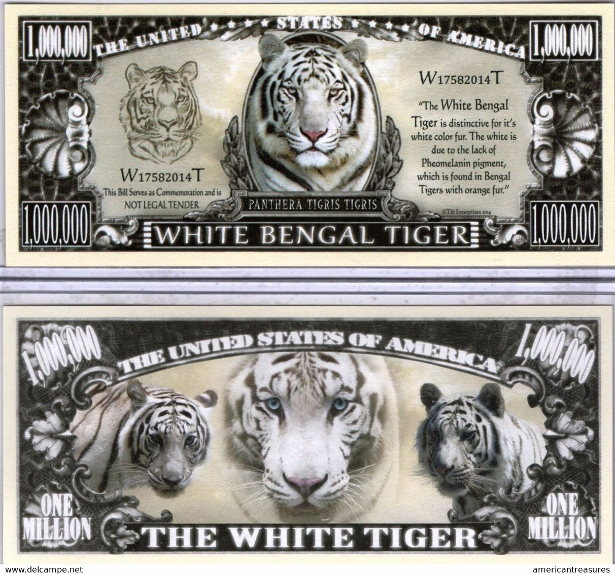 USA 'White Bengal Tiger' 1 Million $ Novelty Banknote - Panthera Species - UNC & CRISP - Altri – America