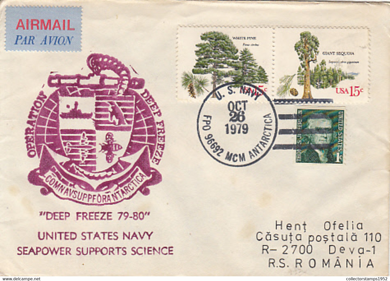 96240- OPERATION DEEP FREEZE, ANTARCTIC EXPEDITION, US NAVY, SOUTH POLE SPECIAL POSTMARKS ON COVER, 1979, USA - Vols Polaires