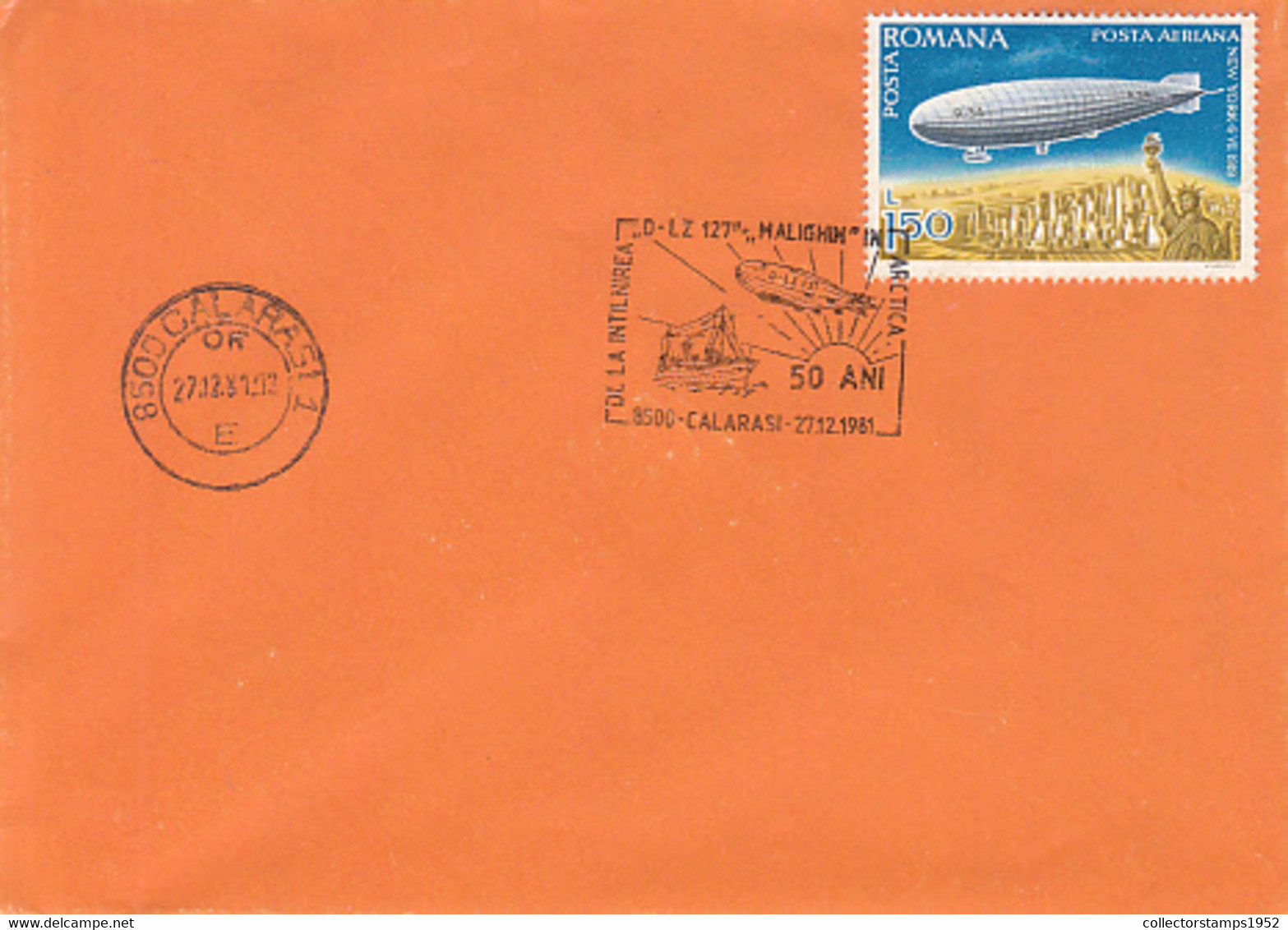 96245- ZEPPELIN LZ-127 MEETING MALIGHIN ICEBREAKER IN ARCTICA, SPECIAL POSTMARK ON COVER, ZEPPELIN STAMP, 1981, ROMANIA - Altri Modi Di Trasporto