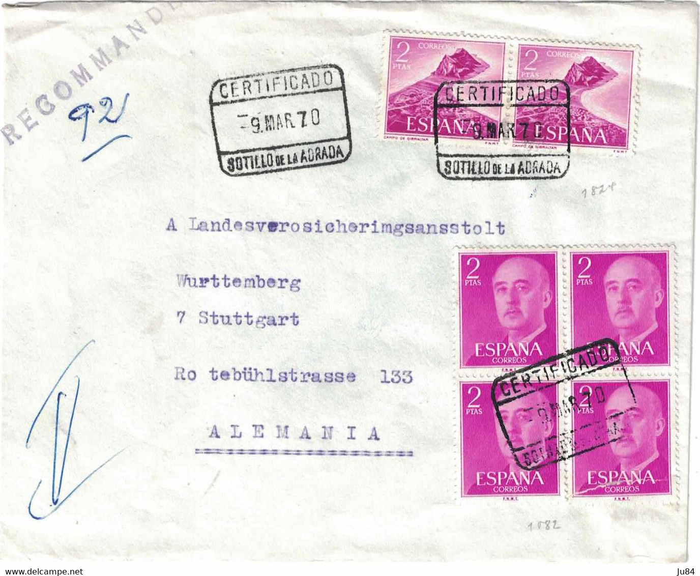 Espagne - Sotillo De La Adrada - Avila - Lettre Recommandée Pour L'Allemagne - Stuttgart - Bel Affr.- 9 Mars 1970 - Gebruikt