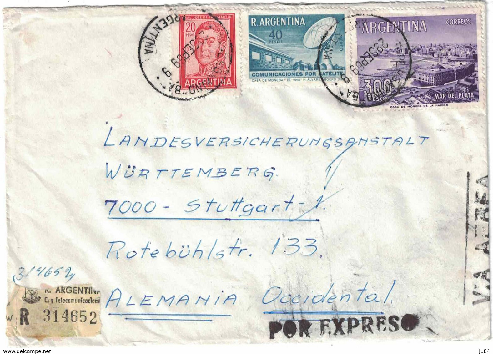 Argentine - Pergamino - Lettre Recommandée Express - Pour L'Allemagne - Stuttgart - 28 Septembre 1969 - Gebraucht