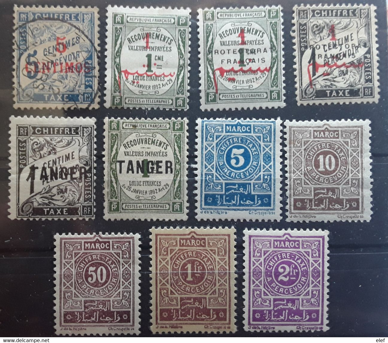 MAROC TAXE POSTAGE DUE 1896 - 1918 , 11 Timbres Yvert No 1,13,17,23,28,29,32 / 34, 35,42 Neufs **/*o, TB Cote 20 Euros - Timbres-taxe