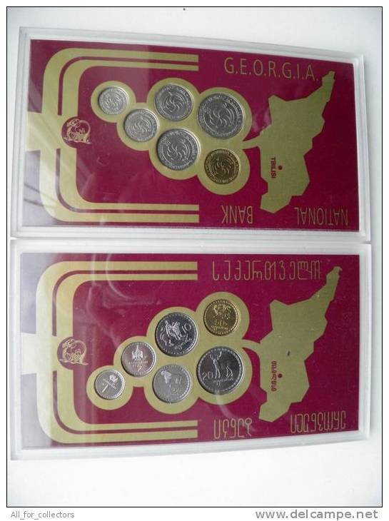 6 Coins Set 1993 Year From Georgia In Special Plastic Folder - Géorgie