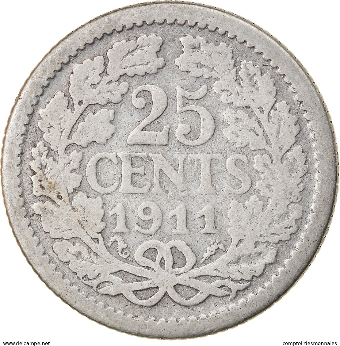 Monnaie, Pays-Bas, Wilhelmina I, 25 Cents, 1911, B+, Argent, KM:146 - 25 Centavos